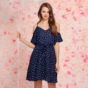 LC Lauren Conrad | Dot Cold-Shoulder Dress in Navy
